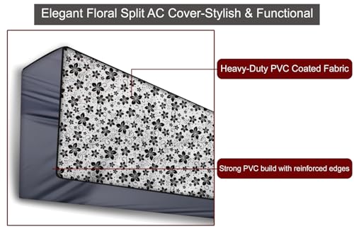 Image of The Furnishing Tree Split AC cover for indoor and outdoor unit of 2 ton waterproof and dustproof Grey and Black Floral pattern