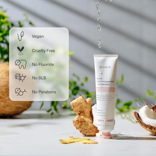 Image of Boka Fluoride Free Toothpaste, Nano Hydroxyapatite Toothpaste, Appropriate for Sensitive Teeth - for Adult Oral Care - Coco Ginger Flavor, 1.3 Fl Oz 2Pk