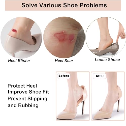 Image of Heel Pads for Loose Shoes, Heel Grips - Cushion Inserts to Stop Slip, Prevent Blisters (Black, 6 Pairs)