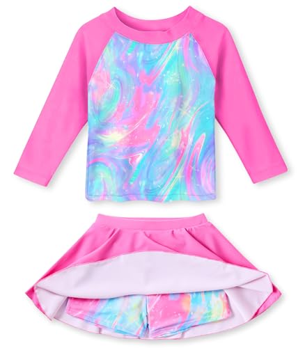 Image of Idgreatim Girls Swimsuit Rash Guard Set Long Sleeve Two Piece Bathing Suit 3-10 Years