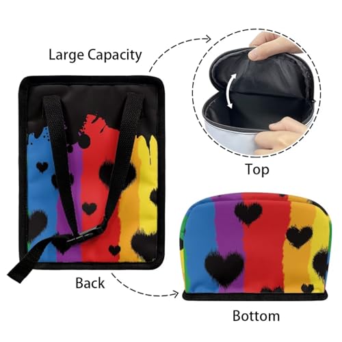 Image of Rainbow Stripes Love Hearts Auto Car Trash Can Rainbow Flag LGBTQ Car Garbage Bag with Lid Washable Leak Proof Car Trash Bin Hanging for Women Men