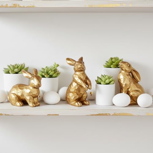 CynynYxy Easter Bunny Decorations 3 PCS Resin Gold Bunny Figurines Vintage Rabbit for Easter Decor Small Decorative Rabbit Statues for Home Decor Spring Tabletop Centerpiece(Retro Gold 3pcs)