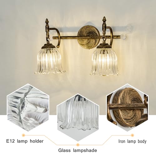 Image of CVKASH 2-Light Bathroom Vanity Light Fixtures Over Mirror,Bronze Modern Vanity Light with Glass Shade Vintage Wall Sconce for Bedroom Dressing Room Living Room Hallway Cabinet