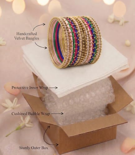 Image of NMII Non-Precious Metal with Base Metal and Zircon Gemstone Studded Ball Chain Linked Glossy Finished Silk thread Bangle set for Women and Girls