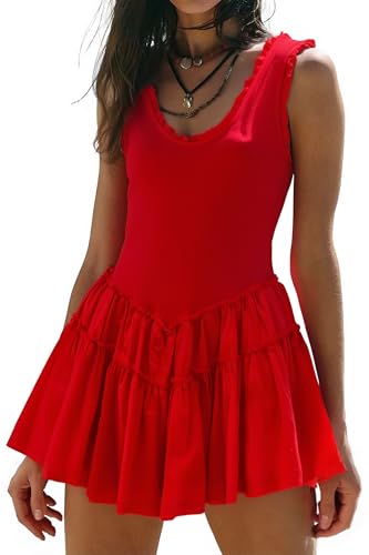 Womens Summer Sleeveless Sun Dresses Drop Waist Casual Mini Sundress