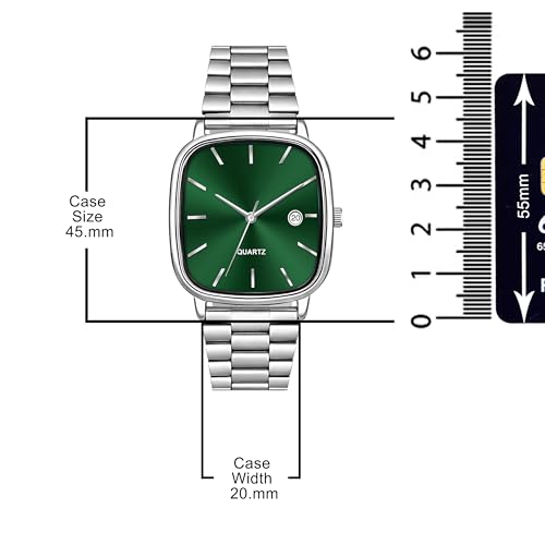 Image of Acnos Luxury Square Dial Quartz Watch for Men & Women - Stainless Steel Bracelet, Minimalist Analog Wristwatch with Date Window Pack of 1