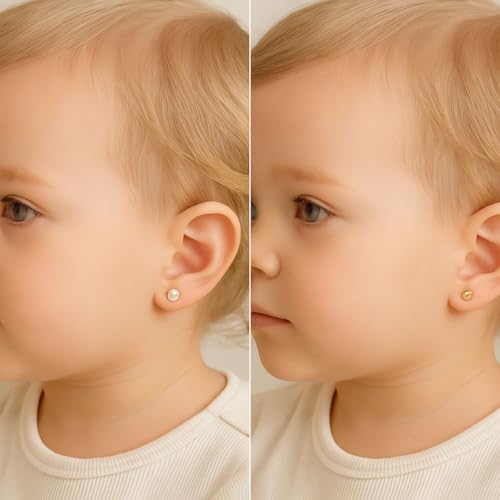 Kit Brinco infantil Pérola e Bolinha Tarraxa Baby Banhado A ouro 18k Antialergico