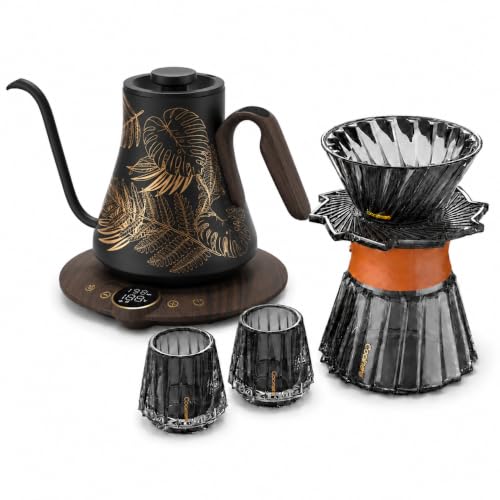Image of Cocinare Gooseneck Electric Kettle & Pour Over Coffee Set, ±1F Temperature Control, 1500W 0.9L Kettle, Coffee Dripper, 550 ml / 18.6 oz Server & 2 Tasting Cups
