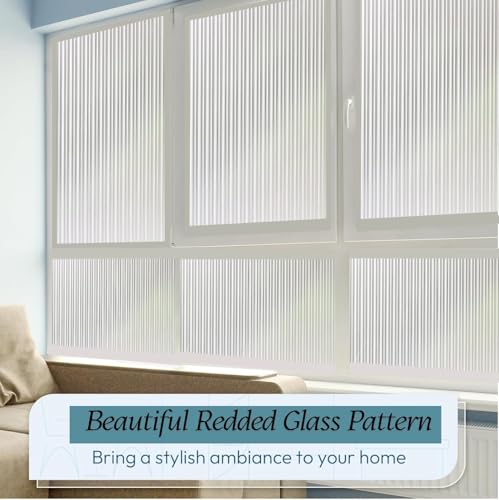 Image of HOME13 Window Privacy Film Frosted Glass Film Decorative Window Sticker Removable Window Film Home Office Privacy Film Window Coverings (Fluted, 1 Feet by 8 Feet)