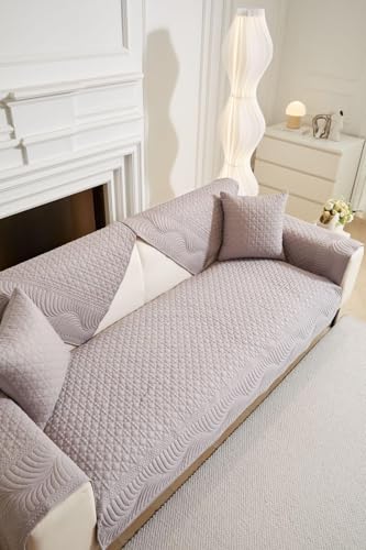 Image of HOMETHREADS Premium Cotton Sofa Cover Mat with PVC Backing for Non-Slip Comfort (Grey, 1 Seater | 70x70cm)