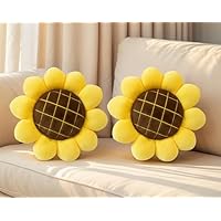 FSRONGXI 2Pcs Sunflower Flower Floor Pillow Seating Cushion Mat Sunflower Shaped Throw Pillow Yellow Chair Pads Decorative Plush for Bed Car Couch Chair Sofa Office Girls Gifts 39cm