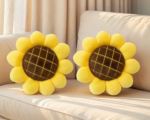 FSRONGXI Cojín de girasol, cojín de flores, cojín de suelo, forma de flor, lindo cojín de asiento, decoración para el hogar y el automóvil (39 x 39 cm), 2 piezas
