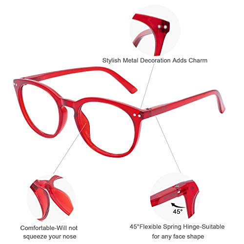 Image of MARE AZZURO Blue Light Blocking Reading Glasses Women Round Computer Readers 0 1.0 1.25 1.5 1.75 2.0 2.25 2.5 2.75 3.0 3.5 4.0 5.0 6.0 (Red, 500)
