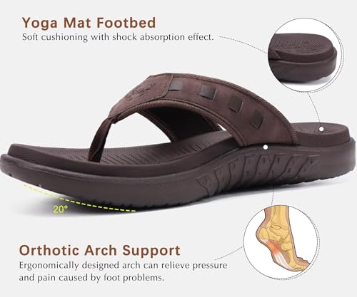 Image of KuaiLu Mens Sport Flip Flops Comfort Orthotic Thong Sandals with Plantar Fasciitis Arch Support Outdoor Summer Beach Size 7~15