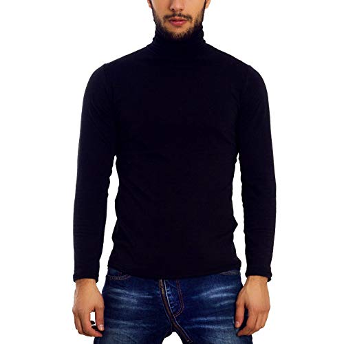 Suéter de Cuello Alto para Hombre, Corte Slim, Jersey con Forro Polar para Invierno, Actividades al Aire Libre LO-A6957 [L, Azul]