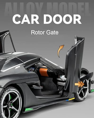 Image of 1:24 Koenigseggg Jesko Sport Alloy Metal Pull Back Die-cast Car Openable 2 Doors and Light Music Toy Car for Kids (1:24 Koenigseggg - Black)