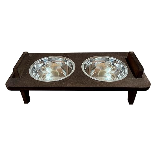 Comedouro Pet Elevado Duplo Gato E Cachorro 2 Potes Madeira