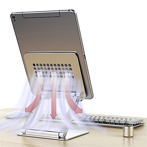 Foldable Tablet Stand Multi-Angle Desktop Adjustable Height Dock Cradle Eye-Level Ergonomic Aluminum Solid Up to 13 inch Tablets Desk Holder for Microsoft Surface iPad Series Samsung Nintendo Switch