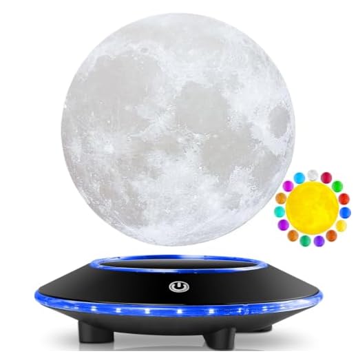 VGAzer Magnetic Levitating Moon Lamp Night Light Floating and Spinning in Air Freely with Gradually Changing LED Lights Between Yellow and White for Home,Office Decor,Unique Holiday Gifts,Night Light