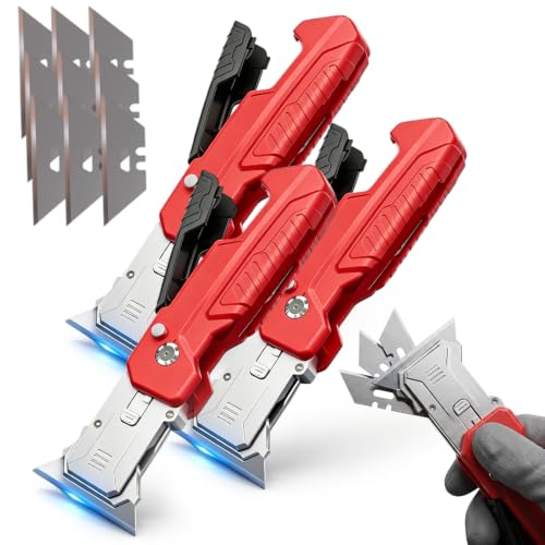Image of 2-in-1 Utility Knife Scraper,Folding Razor Blade Scraper Tool, Zinc Alloy Body with SK2 Carbon Steel Blades,Built-In Blade Storage for Home Office and DIY
