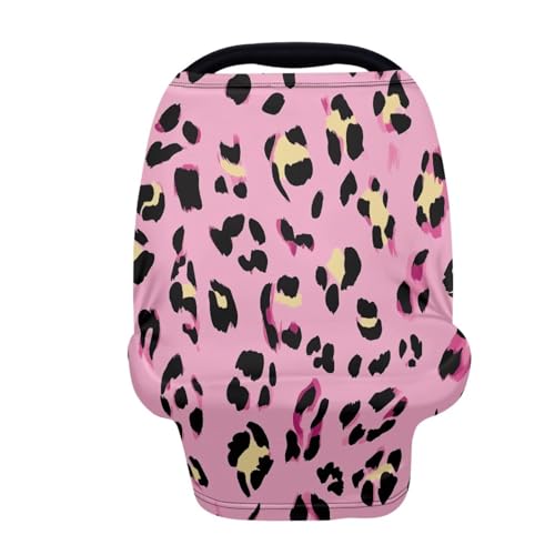 Image of Forchrinse Pink Leopard Print Car Seat Cover for Baby Soft Stretchy Breastfeeding Nursing Cover Multi Use Cover for Shopping Cart /High Chair /Stroller