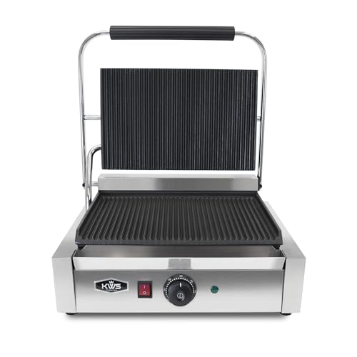 KWS PM-17 Premium 110V Electric Commercial 1700W Panini Grill with Grooved Plates - 13.5