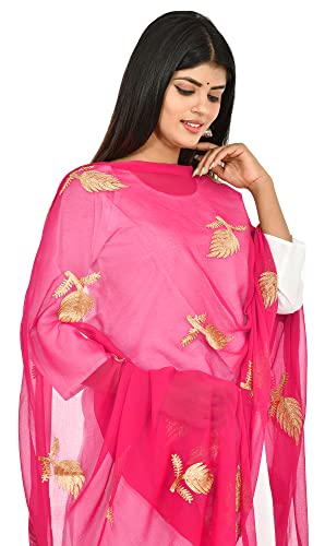 Image of YOUTHQUAKE Women's Golden Patti Work Embroidered Chiffon Dupatta for Womens & Girls With Latkan