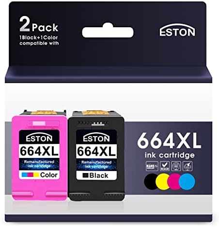 ESTON 2Pack Remanufactured for HP 664XL Black/Color Ink Cartridges for Deskjet Ink Advantage 1115 2136 3636 3836