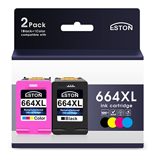 Eston 2Pack Remanufactured For Hp 664Xl Black/Color Ink Cartridges For Deskjet Ink Advantage 1115 2136 3636 3836 #TOP2
