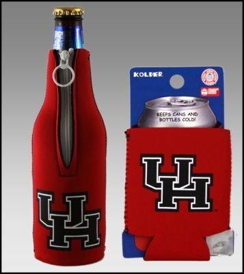College Team Color Logo Can & Bottle Holder Insulator Beverage Cooler Set (Houston Cougars)