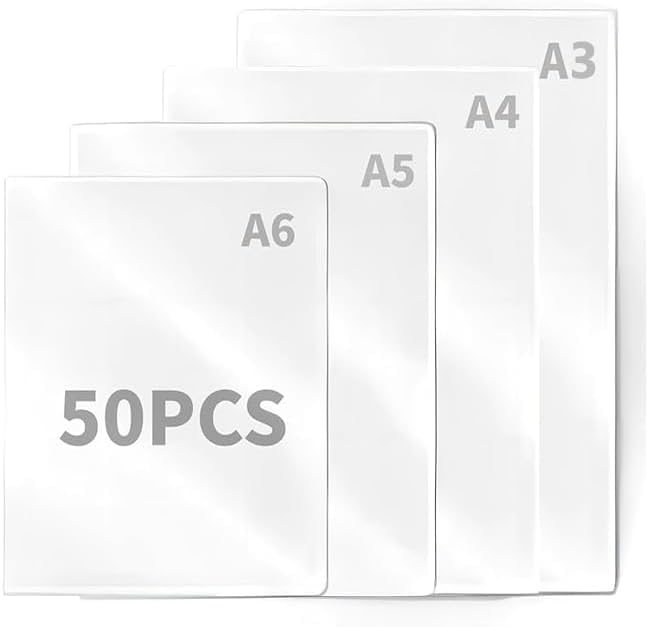 Thermal Laminating Pouches, 50pcs Laminating Sheets (5pcs A3+10pcs A4+ 15pcs A5+ 20pcs A6), 3 Mil Clear Thermal Laminating Pouches for laminator