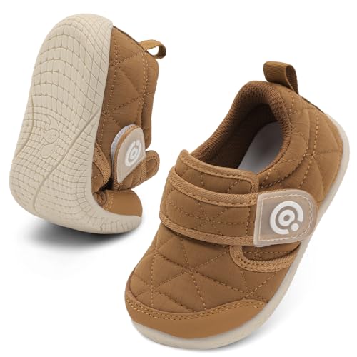 QFH Toddler Shoes Boys Girls Lightweight Sneakers Barefoot Wide Shoe Water-Resistant Hook & Loop Flexible Casual Walking Shoes