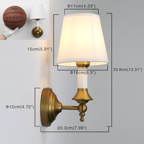Image of PERMO Wall Sconces Set of 2 Antique Classic Sconce with Funnel White Textile Shade Hardwired Wall Mounted Light for Hallway Bedroom Living Room