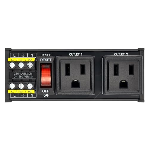 DIN Rail Mount AC 120V NEMA 5-15R Double Receptacles Outlet Power Strip Module, with Rocker Switch Thermal Circuit Breaker Overload Protector