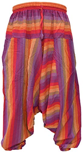 Gheri Mens Cotton Striped Light Summer Elastic Harem Pants Trousers