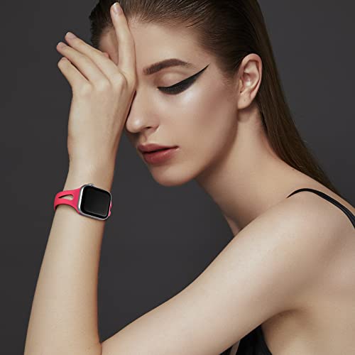 Image of Getino Slim Band Compatible with Apple Watch 40mm 38mm 41mm 42mm 44mm 45mm 46mm 49mm iWatch SE Ultra Series 11 10 9 8 7 6 5 4 3 2 1, Silicone Slim Sport Bands Women, Black /Starlight /Light Orange /Red