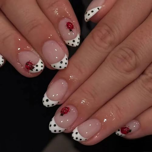 White French Tip Press on Nails Short Oval OFDNE False Nails with...