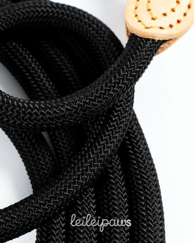 LeileiPaws Tauleine Hund – Nylon Hundeleine für kleine, mittelgroße & große Hunde – hundeleine leicht mit Schlaufe für kleinere Hunde, robuste Hundeleine große Hunde(Schwarz, 2m x 0.8cm)