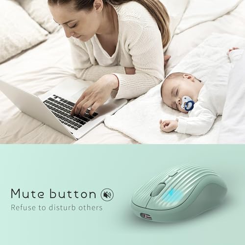 Image of ONE-UP Wireless Mouse, 2.4G + BT, Rechargeable Battery, 4-Key, DPI: 800 /1200 /1600, Silent, Type-C, USB Nano Receiver, Ergonomic, Portable, for Laptop, Chromebook, PC, Mac, Windows (Green)
