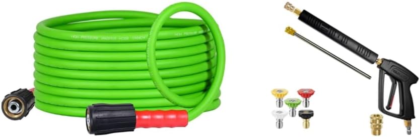YAMATIC Top Flexible Pressure Washer Hose 25FT 1/4" and Pressure Washer Gun with 3/8" Swivel Quick Connector & M22-14mm Fitting & Extension Wand