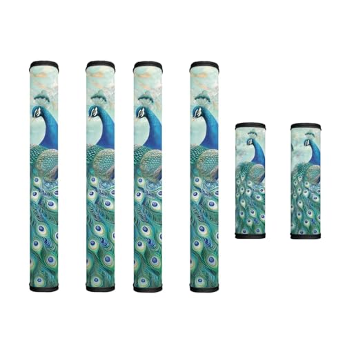 Garucesta Appliance Door Handle Covers Set of 6 Refrigerator Handle Cover Anti-Skid Microwave Door Handle Protector Keep Off Oil Stains, Fingerprints, Peacock Flower Green Blue