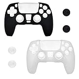 Anti-Slip Food-Grade Silicone Controller Skin for Ps5 Controller Cover, Wireless/Wired Gamepad Controller with 2 Joystick Caps（2 Pack White and Black）