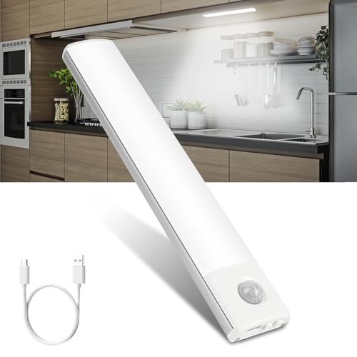 Vicloon Luz Led Armario, Armario con Sensor de Movimiento, 1000mAh Luz Nocturna con 3 Modos, Recargables USB-C, Regulable Luz de Armario con Tiras Magnéticas para Cocina, Armario, Estudio