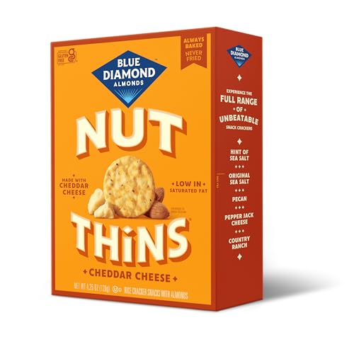 Image of Blue Diamond Almonds Nut-Thins Cracker Crisps, Cheddar Cheese, 4.25 Ounce (Pack of 12)