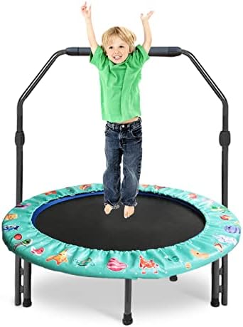 36-Inch Trampoline for Kids Mini Trampoline with Adjustable Handle and Safety Padded Cover Foldable Toddler Trampoline Indoor & Outdoor Rebounder Trampoline for Kids Play and Exercise