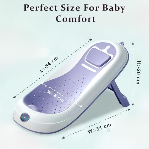 Image of MOM CARE Foldable Baby Bath Support Seat for Newborn (0-6 Months) | Anti-Slip Silicone Baby Bather | Ergonomic Infant Bath Seat for Sink, Tub & Floor | Portable Newborn Bath Support Chair | Blue