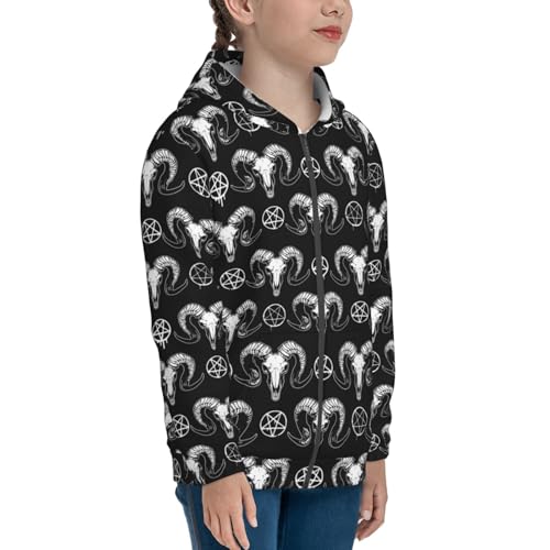 Mystical Ram Skull Kid Hoodies Boys Zip Up Sweatshirts Girls Pullover with Pocket4