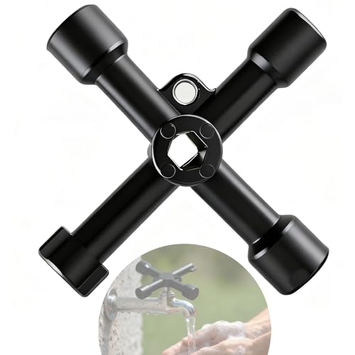 ChaneeHann 6-in-1 Multifunktionsschlüssel mit Vierkantschlüssel 4 Kant Schlüssel Dreikantschlüssel für Wasser Gas Elektrische Schaltschränke Öffnen, Schwarz