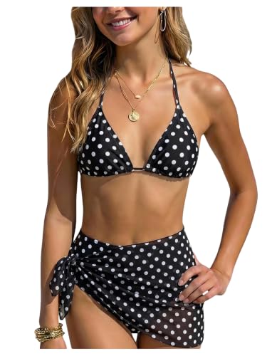 Image of SOLY HUX Girl's Summer Swimsuit Set Floral Halter Triangle Bikini Set with Wrap Skirts Beachwear