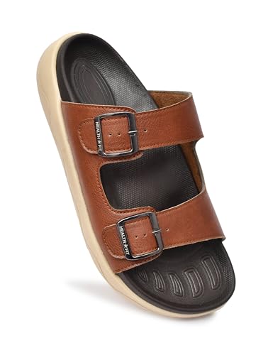 Image of HEALTH FIT Extra Soft Premium Classic Cushion Sliders /with Adjustable Buckle Strap & Light Weight Anti-SkidWaterproof Luxurious Slippers for Men's HF120